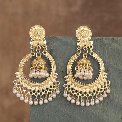 Bohemian Ethnic Style Pearl Earrings with Tassel and Bell Pendant