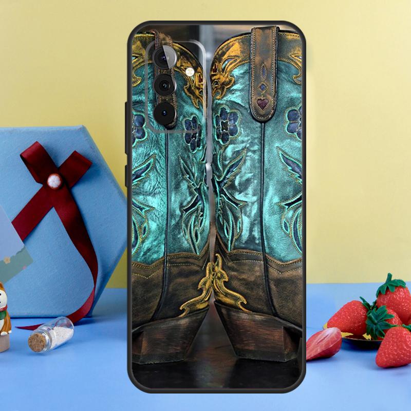 Western Cowgirl Cowboy Boots Cowhide Case For Samsung Galaxy A54 A14 A34 A24 A53 A33 A13 A52 A32 A22 A12 A71 A51 A25 A15 Cover