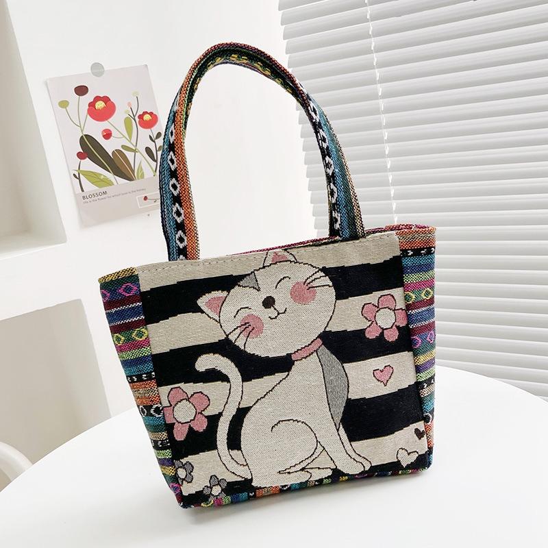 Cartoon embroidered canvas handbag women's bag casual handbag office worker small satchel