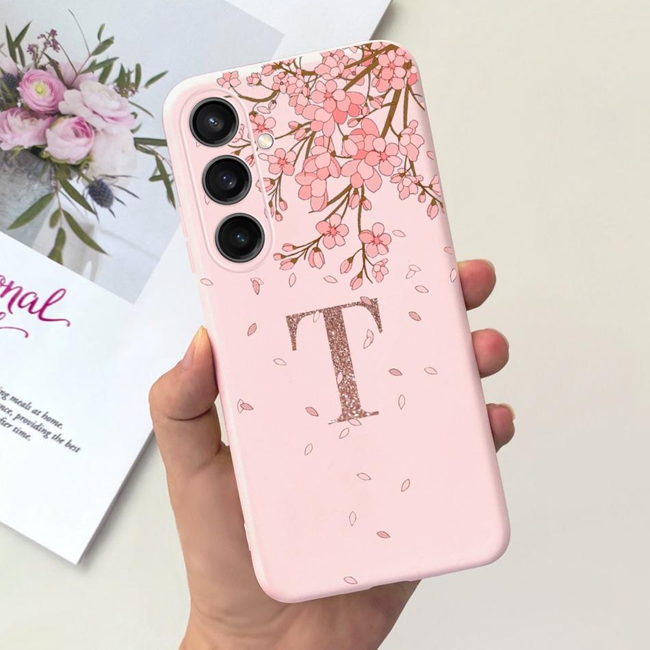 For Samsung Galaxy A15 Fashion Crown Sakura Initial Letter Case For Samsung A15 SM-A155F A 15 4G Soft Silicon Phone Bakck Cover