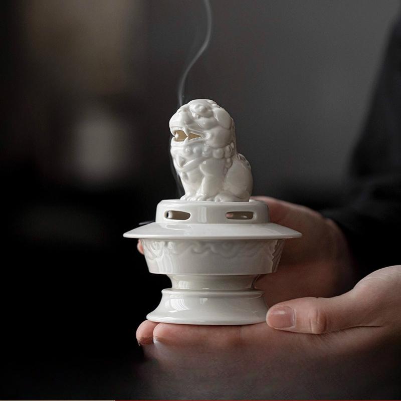 Plant Ash Glaze Suanni Beast Incense Burner Creative Retro Ceramic Table Decor for Home