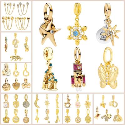 DIY Gold Safety Chain with Leopard Four-Leaf Clover Charm Bead for 925 Silver Jewelry Making