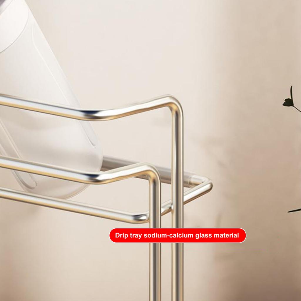 2-Tier Bottle Drying Rack with Drain Tray Stainless Steel Coffee Mug Holder Easy To Clean Slanted Design for Kitchen Countertop