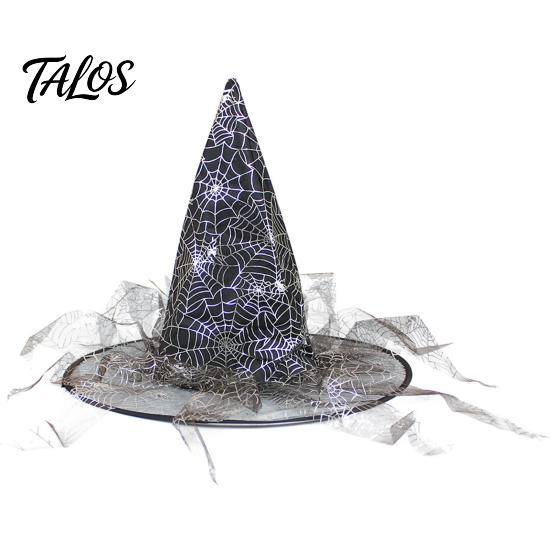 Decorative Wizard Hat Halloween Witch Hat, Adult Kids Cosplay Cone with Spider Black Web Star Decor, Gothic Party Costume Prop, Trick or Treat
