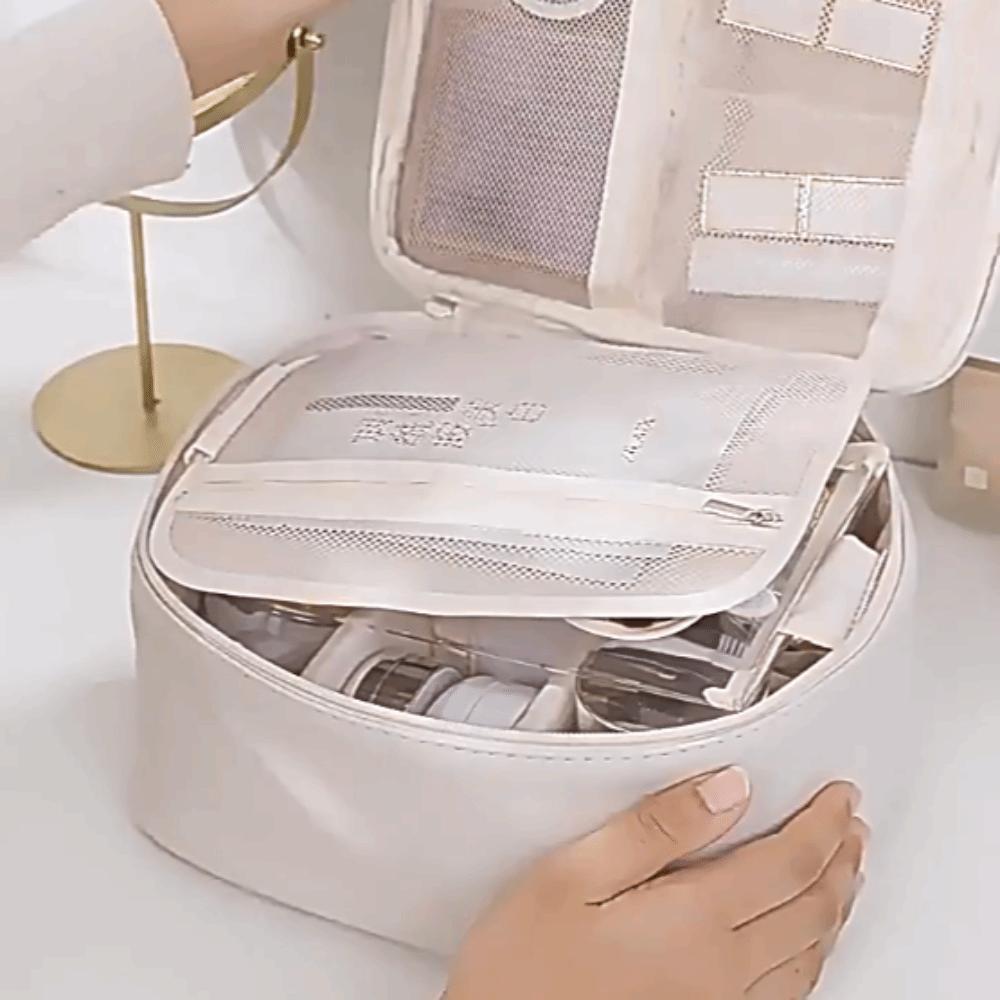 Multipocket Design Cosmetic Handbag Zipper Closure Double-layered Portable Makeup Pouch Separate Dry and Wet Comfortable Handle