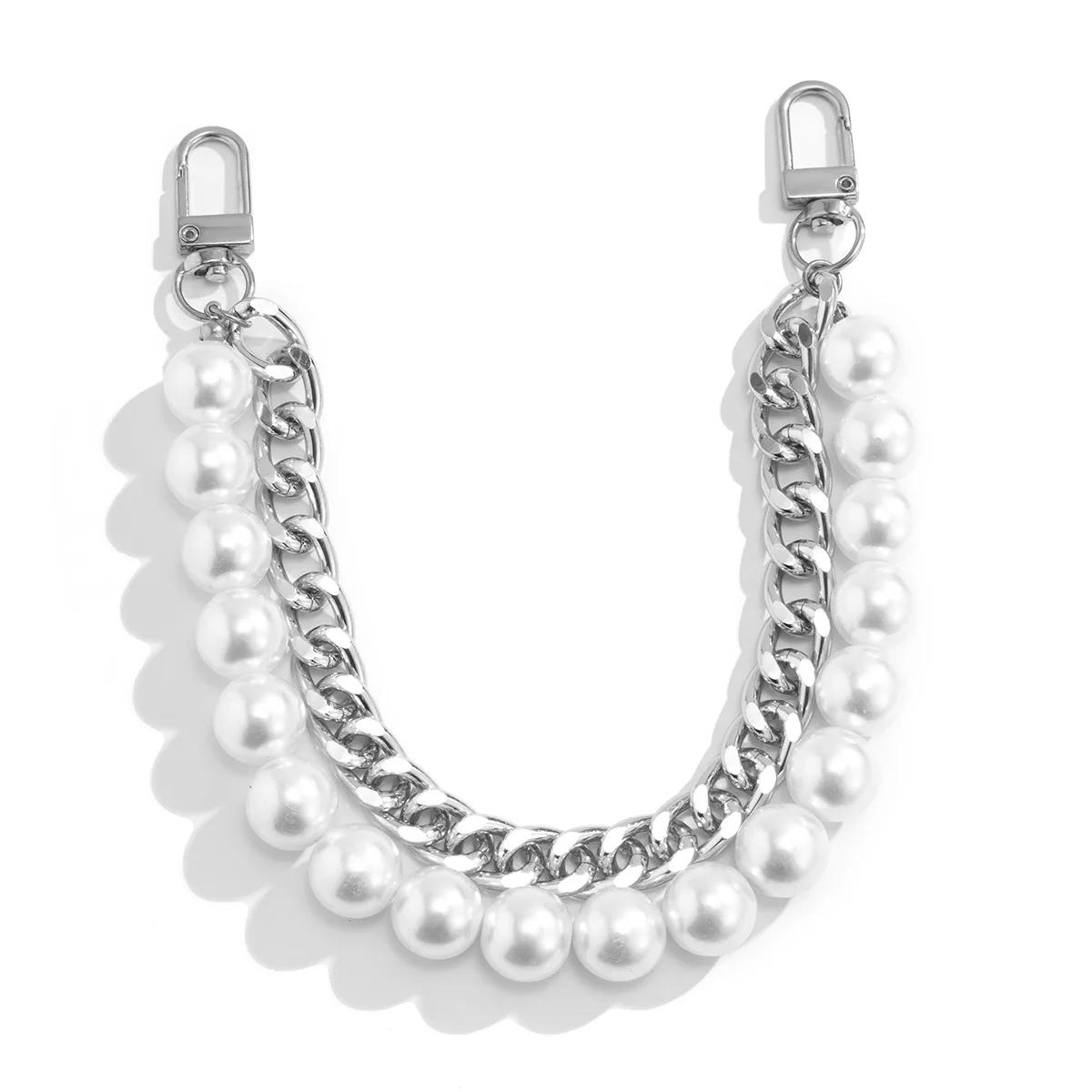 

24cm Pearls Bag Strap Chains Handbag Accessories For Women Handbags Handles For Handbag Imitation Pearl Bag Chain Metal Chains срібний