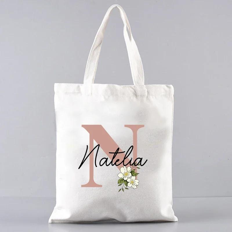 Custom Name White Canvas Tote Bag Large Capacity Foldable Supermarket Shopping Bag For Women Shopper Personalized Handbags