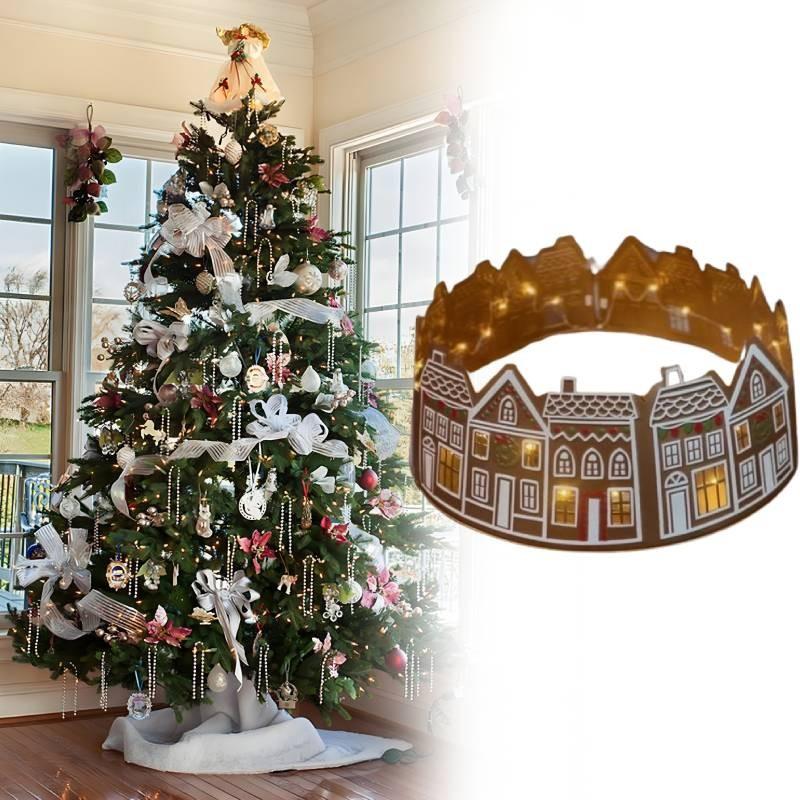 House Gingerbread Led Christmas Tree Collar Lighting Xmas Tree Skirt Decoration
