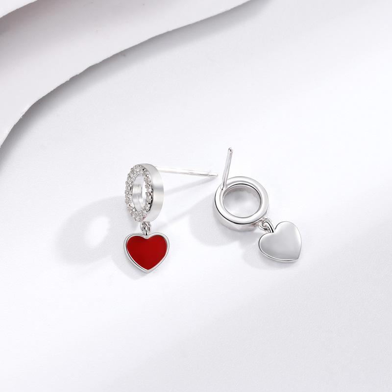 Round Ring Red Heart Earrings Women's Simple Versatile Enamel Love Stud Earrings Korean Round Earrings