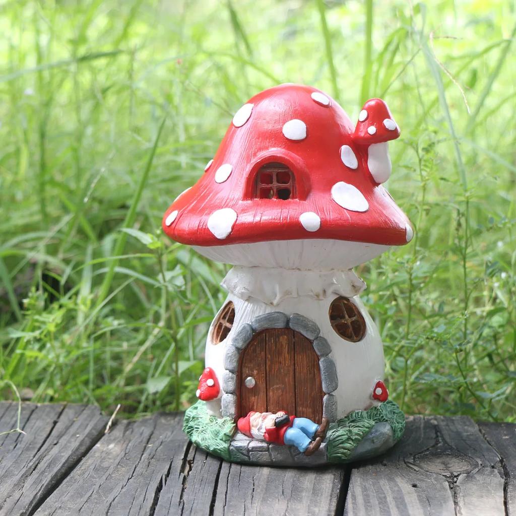 Mushroom butterfly house resin solar light, suitable for garden, courtyard, lawn, doorway, pond, balcony, window sill, special g