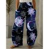 Women's Fashion Wide-legged Pants Elegant 3d Sun, Moon And Star Printed Pants Women's Street Vintage Pants With Pockets