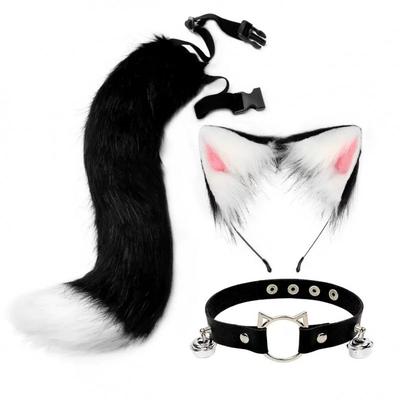 Cosplay Fell-Ohren Stirnband Schwanz Set Mit Glöckchen Halsband Anime Fans Erwachsene Kostüm Zubehör