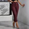 2026 New European and American Cross-border Amazon Foreign Trade Solid Color High Waist Drape Straight Simple Suit Nine-point Pants Women's Clothing