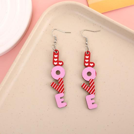 1 Pair Women Color Contrast Love Letter Print Earrings Pink Series Hook Earrings Romantic Valentine Day Drop Earrings