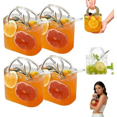 Geldbörsen-Trinkglas, Glas-Geldbörsenbecher mit Strohhalm, Einzigartiges handtaschenförmiges Glas für Saft, Tee, Cocktails, Blumen, Niedliche Raumdeko-Vase