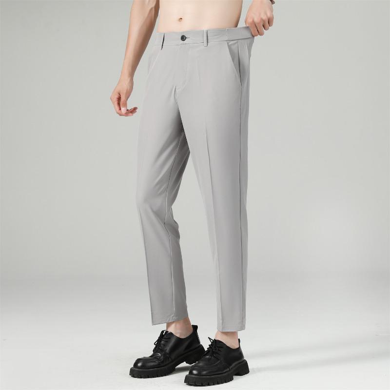 Men's spring and summer new pants men's ice silk breathable trousers men's slim straight drape nine-point casual pants
