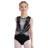 Girls Color Block Metallic Leotard Round Neck Sleeveless Crisscross Back Shiny Rhinestones Bodysuit Gymnastics Dance