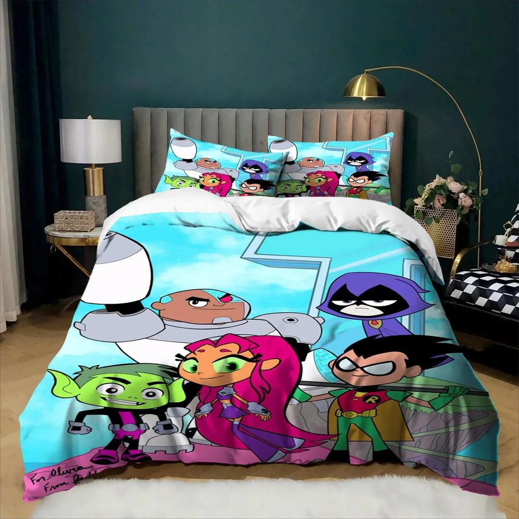 Cartoon 3D Digital Printing Teen Titans Go Duvet Cover Set Bedding Set For Kids Adults Single Double Large Sizes Bedroom Decor