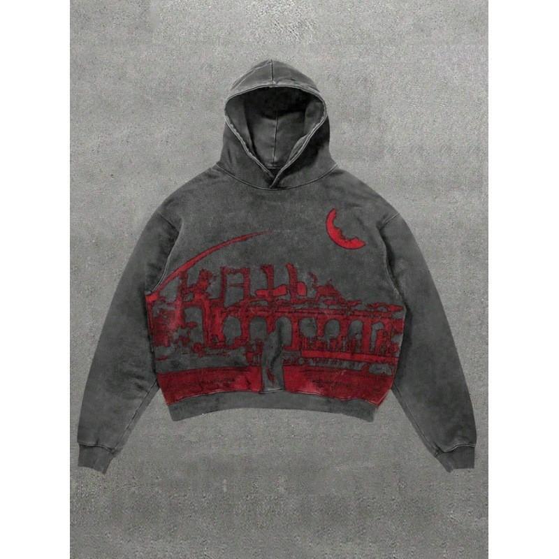 Amerikan Punk Kurukafa 3D Baskılı Kısa Kapüşonlu Sweatshirt Bol Kesim Erkek Kadın Sokak Giyimi