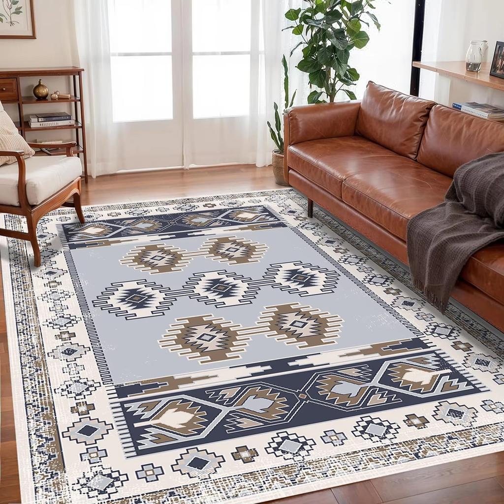 Bohemian Soft Flannel Area Rugs, Living Room Coffee Table, Sofa Carpet, Study, Bedroom, Waterproof and Dirt Resistant Carpet