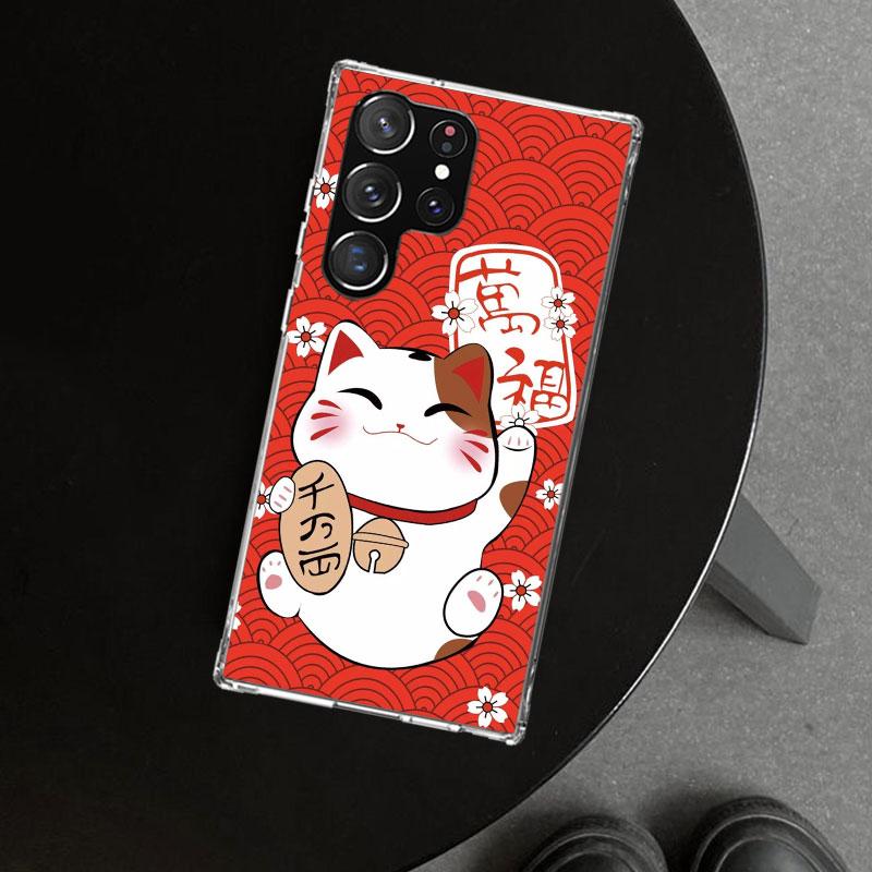 Lucky Cat Maneki Neko Japanese Phone Case Cover for Samsung Galaxy S26 S25 Edge S24 S23 Ultra S22 Plus S21 FE S20 + Art Customiz