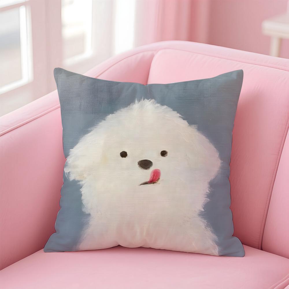 NICE CUTE Bichon Frise Dog Cushion Cover Pillow Case Soft Friendly Fabric Concealed Zipper