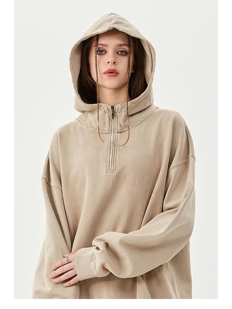 TILANI Jesień/Zima Bluza z Bawełny Frotte z Zamkiem Błyskawicznym i Postrzępioną Krawędzią Bluza z Kapturem