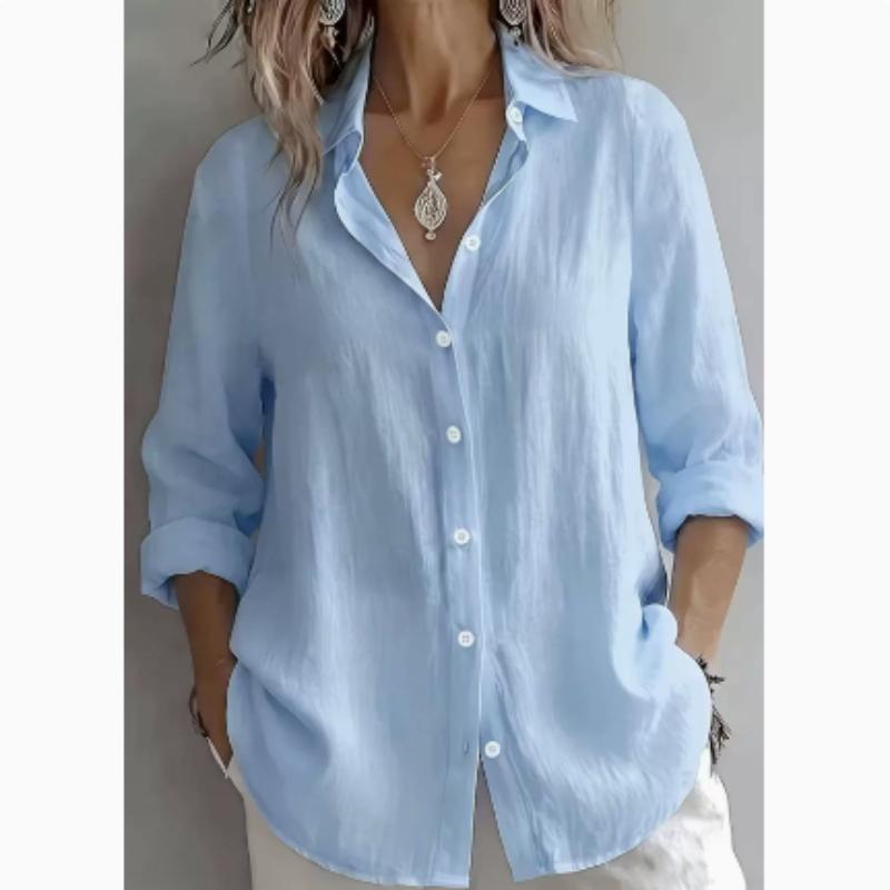 Women's Oversized Linen Button-Down Shirt - Relaxed Long Rolled Sleeve Casual Summer Beach Vacation Blouse