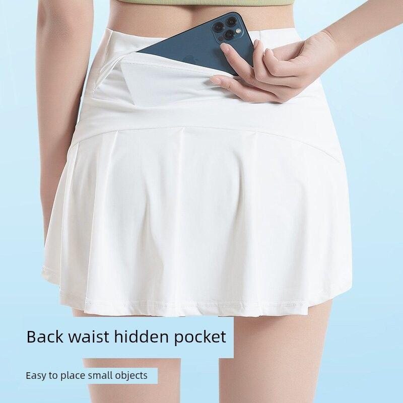 

Workout Shorts Fake Two-Piece Summer Thin Quick-Drying Running Fashion Tape Loose High Waist Slimming Yoga Tennis Culottes White S