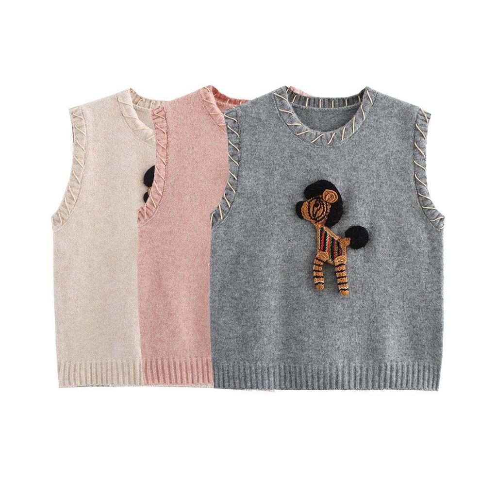 2025 Spring Women's European & American Lazy Hong Kong Style Pony Embroidered Knit Vest