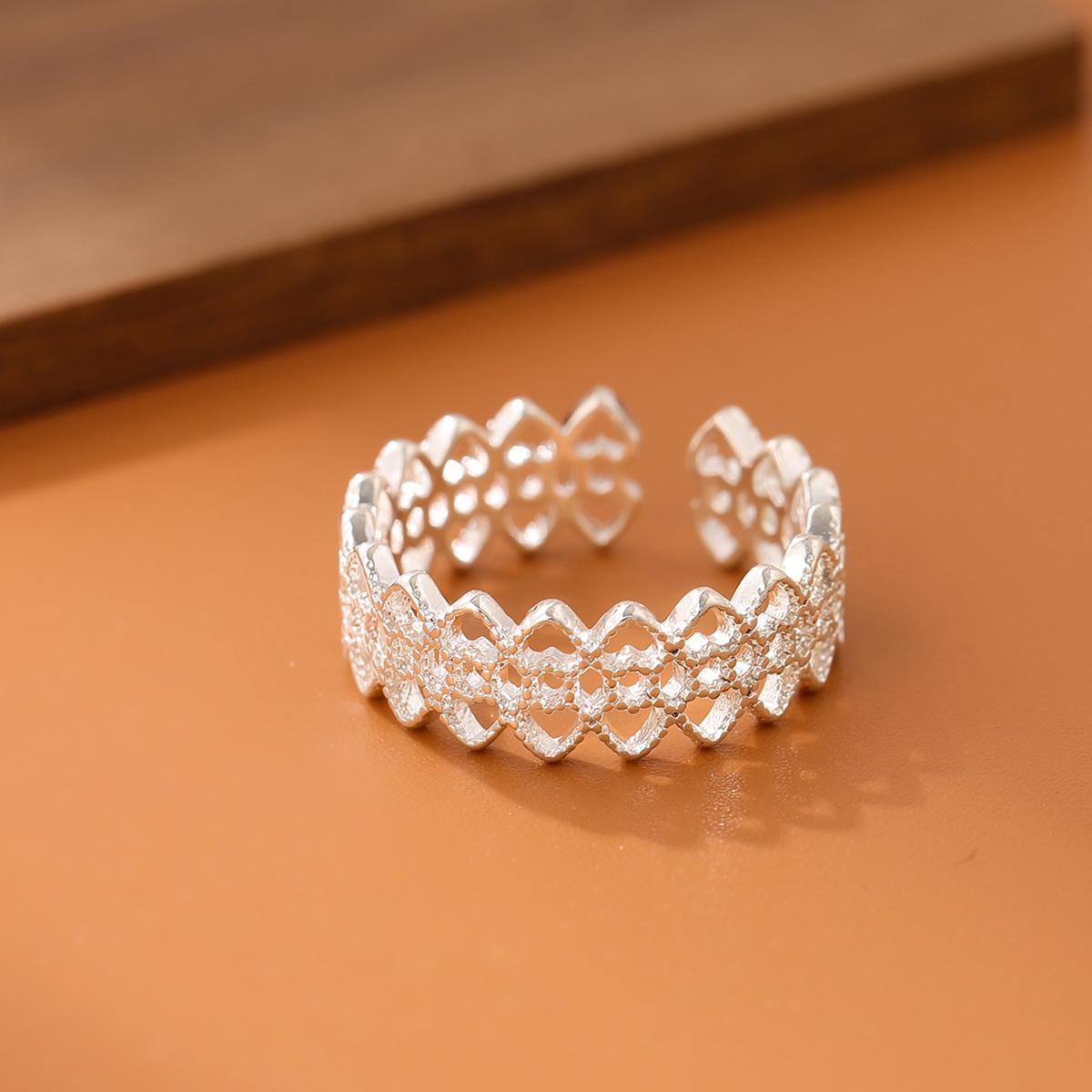 New Beautiful Lace Popular Exquisite Hollow 925 Sterling Silver Jewelry Personality Flower Women Opening Rings   R262 серебряный