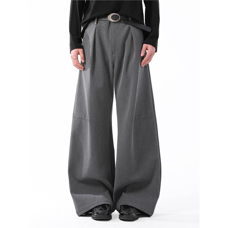 Premium American pleated pendant wide-leg pants trendy brand casual scimitar pants men's and women's commuting loose black pants