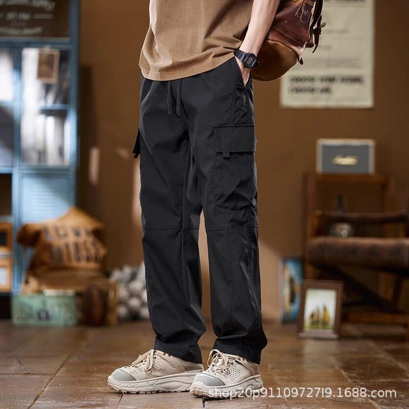 Lässige Latzhosen Herren Frühherbst locker gerades Bein Oberbekleidung Sport verschleißfest Mehrfach-Taschen Weitbein-Hose