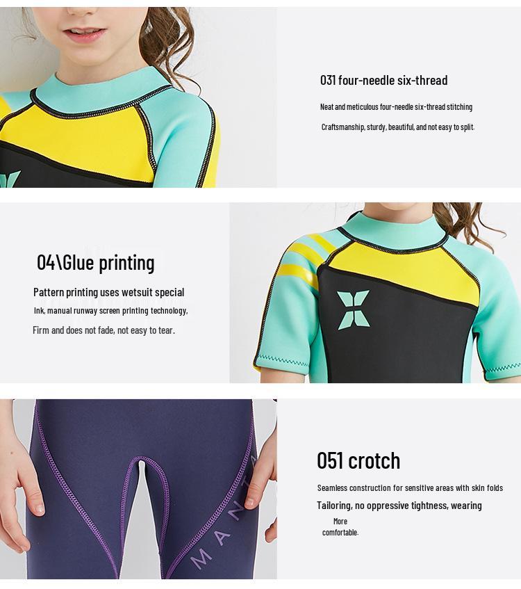 Traje de Neopreno Infantil de Manga Corta de 2.5MM: Mono Cálido y Protegido del Sol para Buceo de Otoño/Invierno y Seguridad contra Medusas