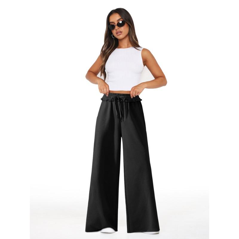 

Прямые повседневные брюки Свободные повседневные брюки с завязками Женские летние брюки Широкие брюки XL чёрный