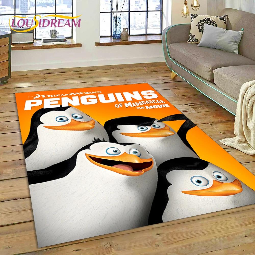 Roztomilý kreslený koberec s tučňáky z Madagaskaru pro obývací pokoj, ložnici, domácí dekoraci pohovky, koberec do dětského pokoje, protiskluzová podložka na podlahu, dárek