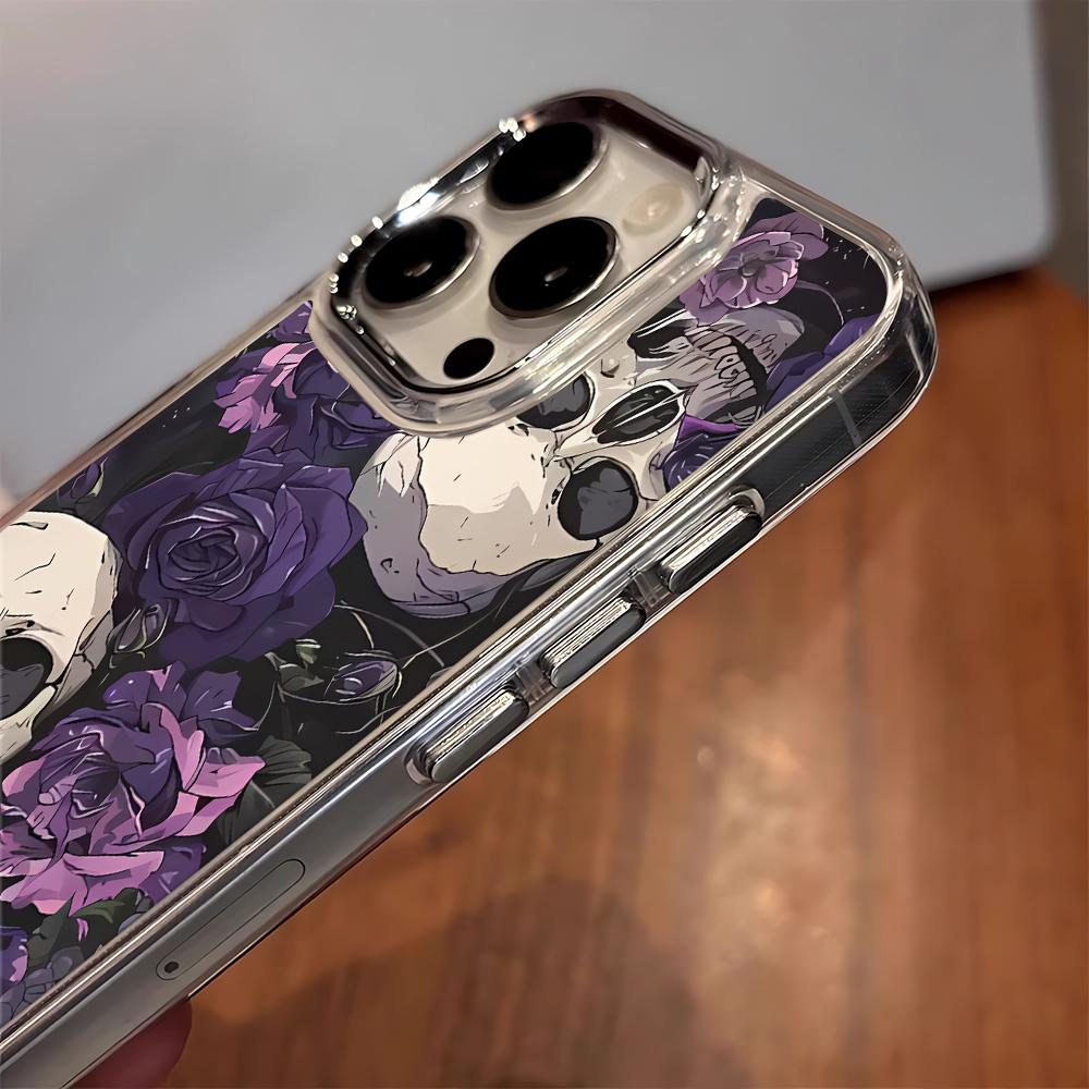 Purple Rose Skull Phone Case For Iphone 17 12 15 Plus 16 Pro Max 11 13 14 17E 16E Ultra Anti-Fingerprint Soft Protective Cover