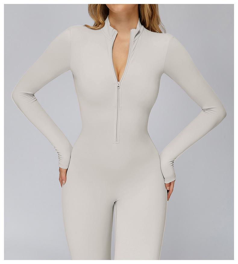 Plush Zipper Jumpsuit - Warm, Slimming, Long Sleeve Sportswear for Winter & Autumn