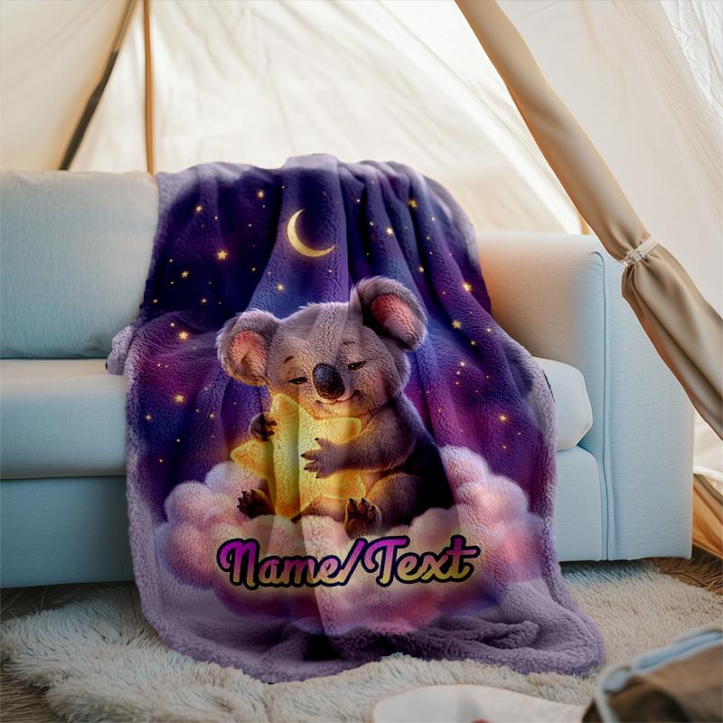 1PC Custom Name Koala Dreams Moonlight outdooor Flannel blankets Throw Blanket All-Season Throw Gift Bedspread for Couch, Bed, Camping Holiday Birthda