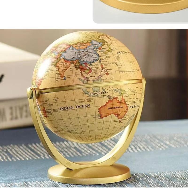 10cm Retro Globe 360 Rotating Earth World Ocean Map Ball Antique Desktop Geography Learning Education Home School Decoration