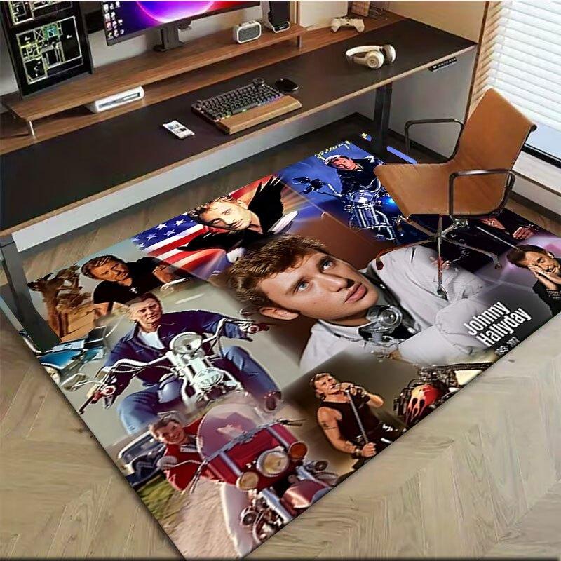 Johnny Hallyday Tribute Poster CollageOffice Mat Perfect for Home Decor Office Desk Chair Rugs Chair Carpet for office Polyester Chair Mat G
