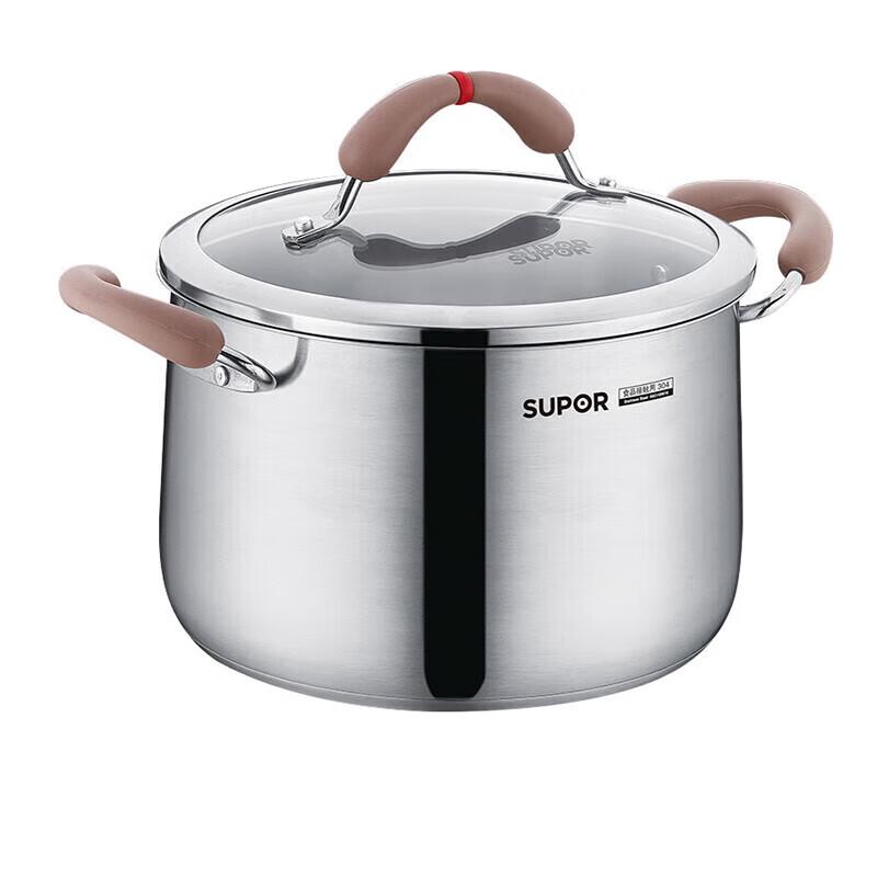 Supor Little Red Circle 304 Stainless Steel Deep Soup Pot, 22CM