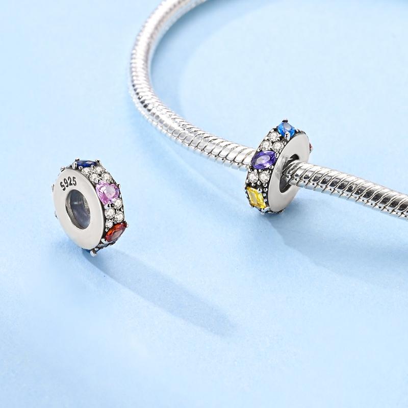 Charms 100% Copper Flowers Colorful Zircon Silicone Spacer Beads Fit 3Mmoriginal Bracelets Fine Diy Jewelry