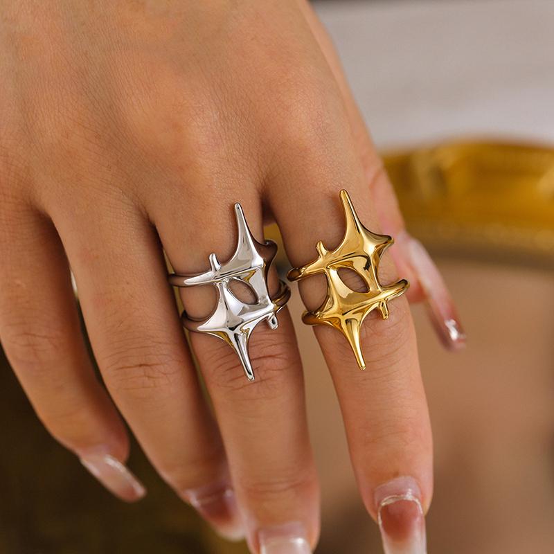 Stainless Steel Star Cross Rings for Women Girls Charm Women Open Cross Rings Gold Plated Waterproof Jewelry Gifts