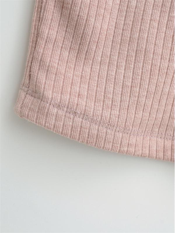 Women's Elegant Ribbed Knit Bodycon Dress - Pink, Long Sleeve, Mid-Length, Summer Style