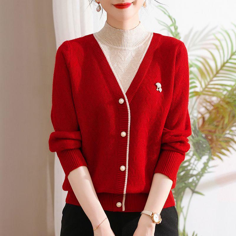 

Mom s High Neck Two-Piece Knitted Sweater: Fashionable Thickened Warm Style for Autumn & Winter 2XL (115-140 jin)