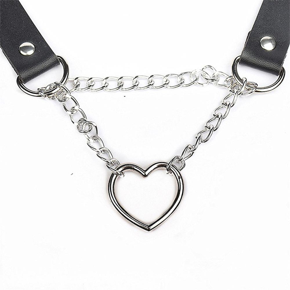 Punk Round Heart Necklace Pu Leather Necklaces Chains for Women Men Gothic Statement Choker Necklace Cosplay Jewelry Gift