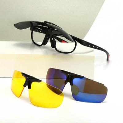 Neue abnehmbare umgedrehte polarisierte Sonnenbrille TR90 Flachspiegel Dreiteiliger Spiegel Sportspiegel mit Myopiebrille