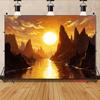 2D Goldener Sonnenuntergang Flussbanner, Majestätische Schluchtenlandschaft Dekoration