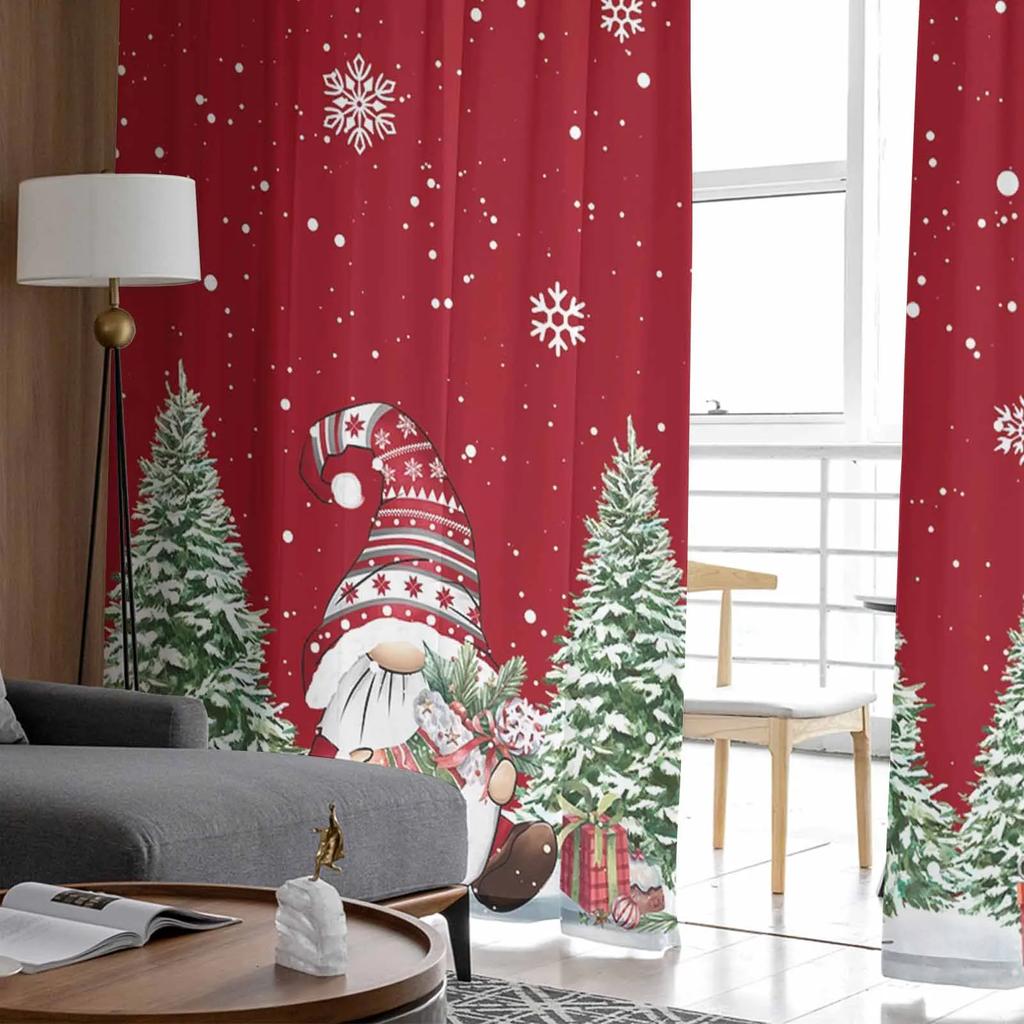 Christmas Gnome Christmas Tree Red Sheer Curtains for Living Room Decoration Window Curtains Kitchen Tulle Voile Curtains